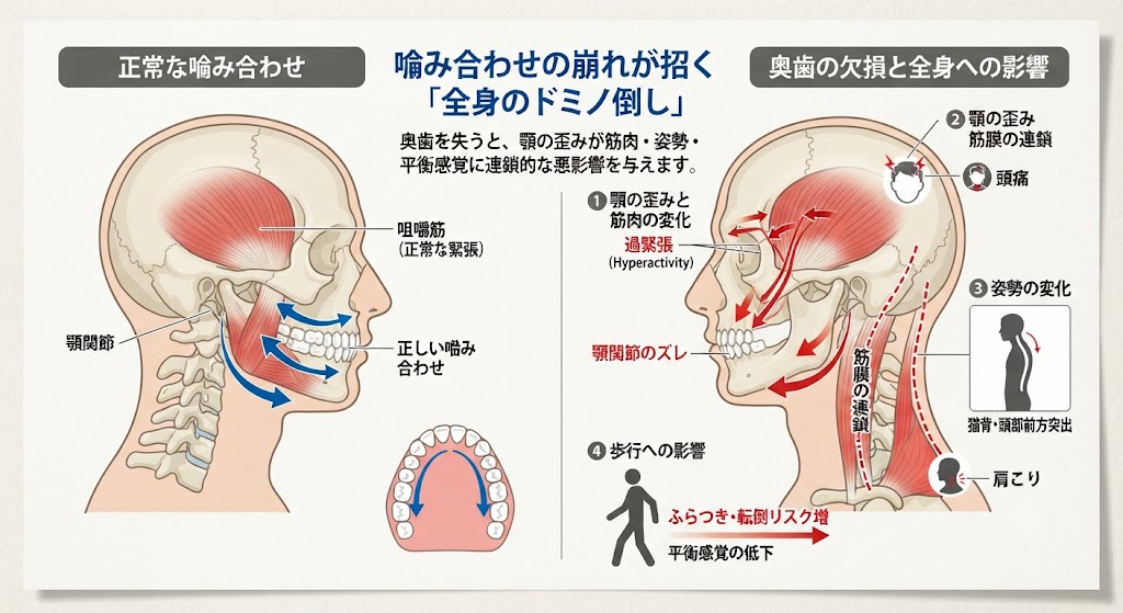 嚙み合わせの崩れ（奥歯の欠損）が引き起こす顎の歪みと全身への悪影響（あかつき鍼灸整骨院）