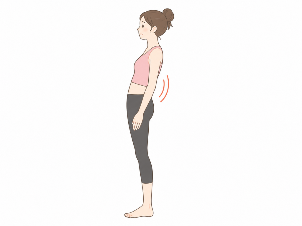 反り腰で腰を押さえる女性のイラスト