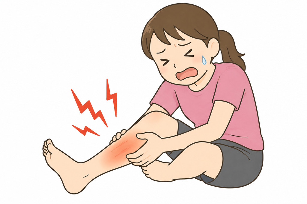 ふくらはぎの筋肉がつる原因と筋けいれんの仕組みを表したイラスト