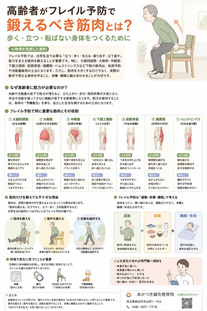 フレイル予防のために椅子から立ち上がる運動をしている高齢者のイラスト