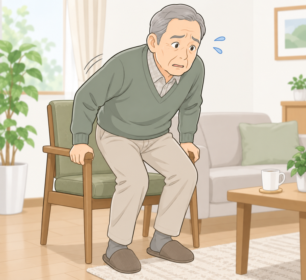 椅子から素早く立ち上がろうとしている高齢者のイラスト